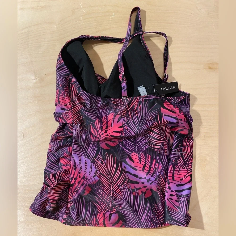 Talisea Pink and Purple Leaf Print Swim Top Large (OO)